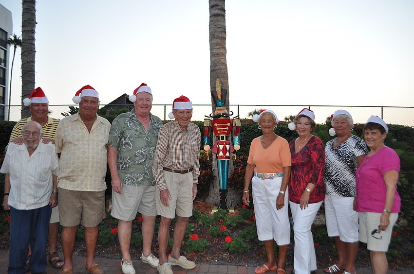 The Castillian holiday decorating committee: Gene Agins, Ed Ryan, John Groenboom, Matt Krieger, Bob Havel, Ann Havel, Nancy Krieger, Dorie Groenboom and Rosemary Ryan