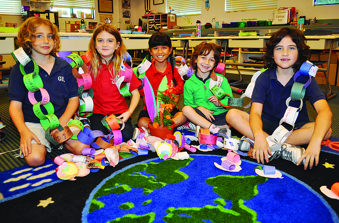 Matthew Rosen, Elizabeth Karp-Hauser, Olivia Ratner, Kaila Cohen and Michael Shulman helped make decorations for the Thanksgiving celebration at the Salvation Army.