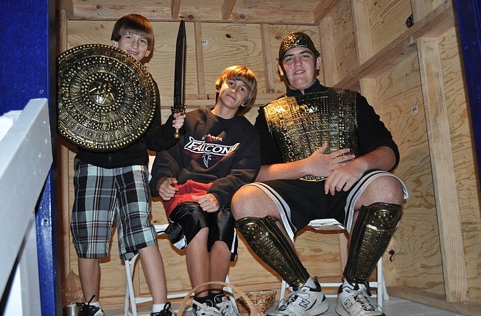 Justin Novak and Taylor Lewis made sure to get a picture with Judah Maccabee portrayed by Landon Heitner.