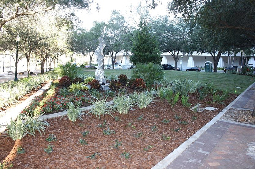 New landscaping highlights the entrance to the park at the corner of Pineapple Avenue and Central Avenue.