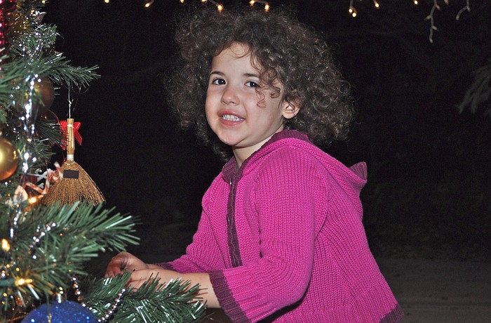 Liliana Katz decorates the Laurel Park Christmas tree.