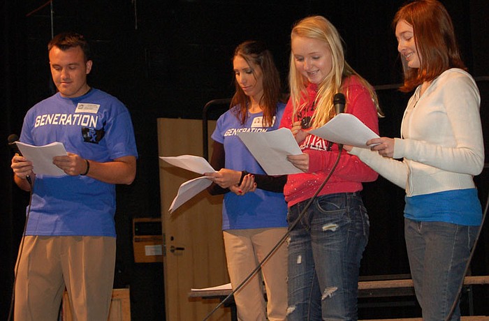 ECOM students spoke in front of about 500 students in Lakewood Ranch High School's freshman class Dec. 9.