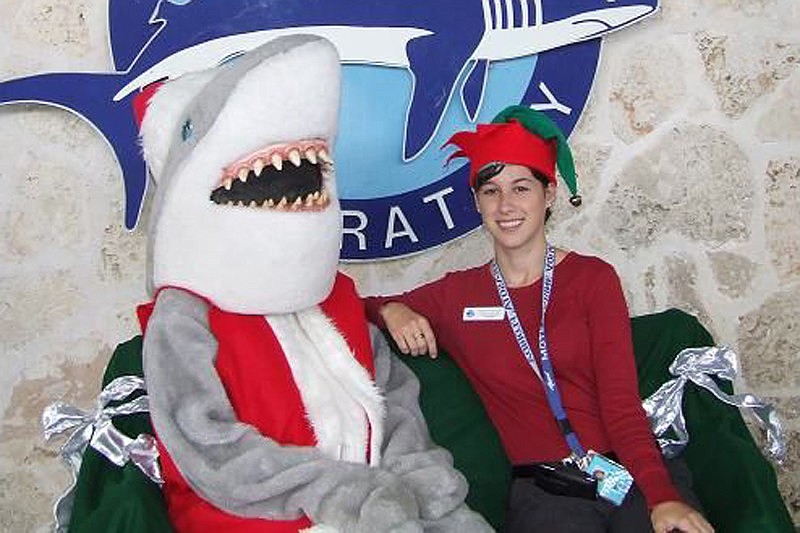 Gilly the Shark hangs out with Mote Public Relations Specialist Hayley Rutger.