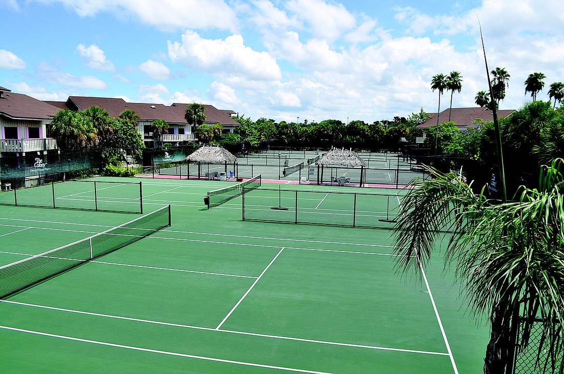 The Colony's recreational facilities include 12 tennis courts in the center of the property.