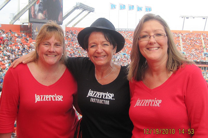 Lakewood Ranch Jazzercise instructor Sue Encke, center, performed with her customers Cindy Palmer and Cindy Gruenier.