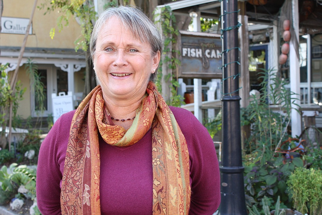 Diana Hamilton, a garden designer, created the display in front of Owen's Fish Camp restaurant.