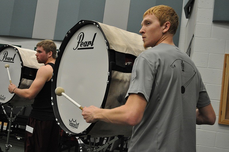 Lawrence Ingerly practices on the bass drum line.