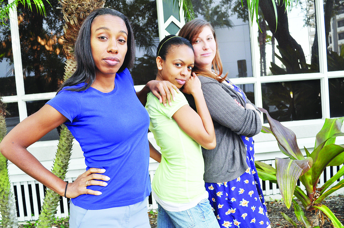 "I'm excited to be able to play me and be sassy, which is really the only way to be," says Sadrina Renee, center, with her fellow "Brassy Broads" cast members Natalie Renee, left, and Carly Sakolove.