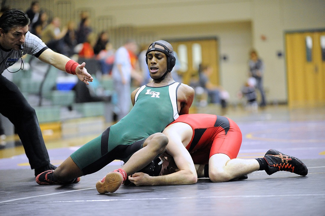 Alan Jackson wrestled in the 135-pound weight class at the Mustang Duals Tournament Jan. 8.