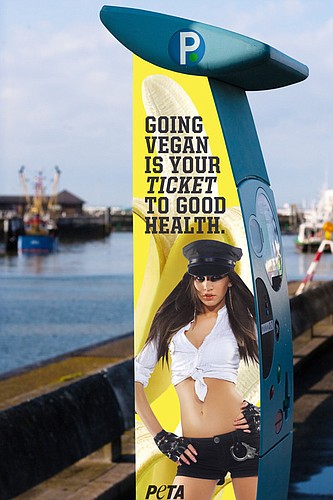Animal-rights group PETA proposes placing these pro-vegan ads on future downtown parking meters.