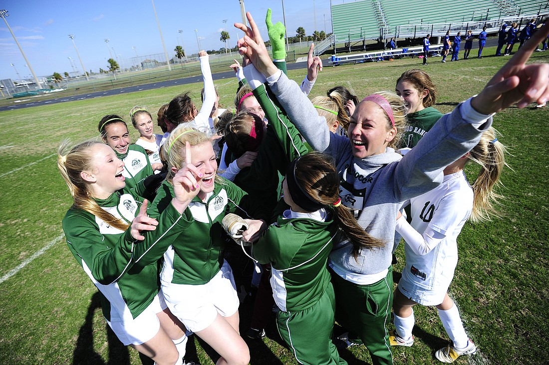 The Lakewood Ranch High girls soccer team captured the Class 4A-District 10 Championship with a 5-0 victory over Seminole Osceola. Photo by Brian Blanco.