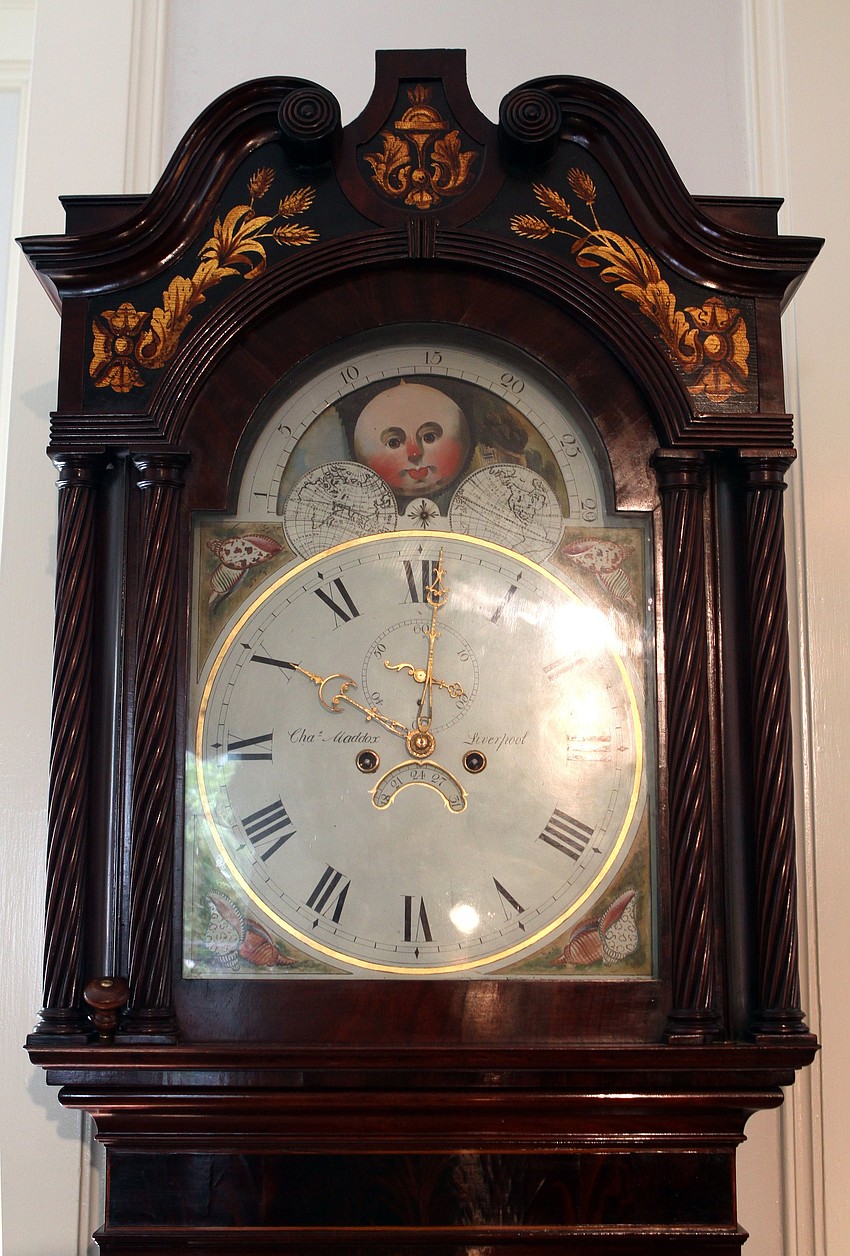 An English Mahogomy Longcase Clock dating back to circa 1820 was priced at $9200 and was part of Steven Postans Antqiues collection at the Historical Society of Sarasota County's 2nd Annual Antiques and Appraisals Event, at Phillippi Estate.