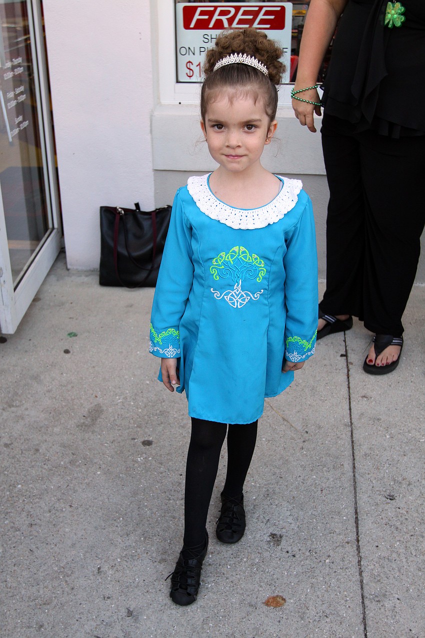 Shelby Worth, 5, was one of the Irish dancers from the Irish Dance Academy of Sarasota that performed on Thursday, March 17, at Lynches Pub St. Patrick's Day party.