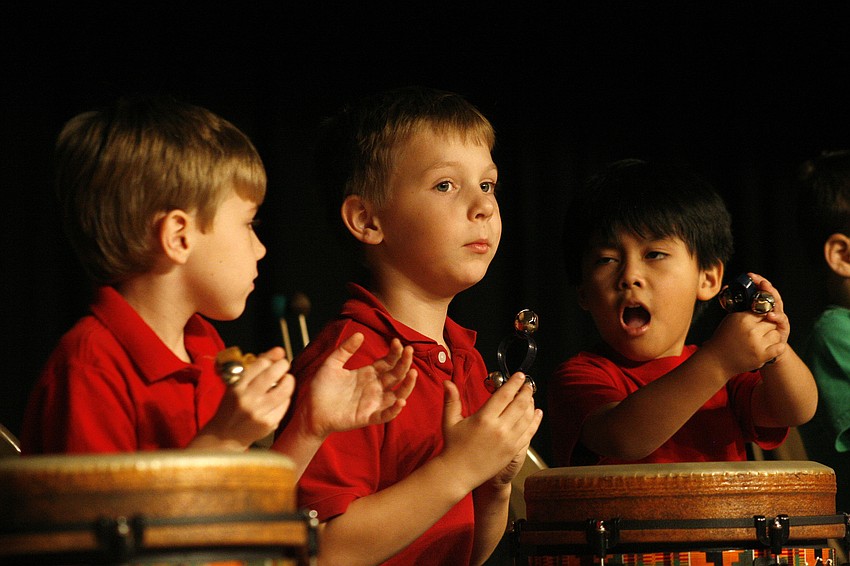 Chris Ducharme, Micah Martinez and Avidan Miguel performed with the Drumming Enrichment Club.