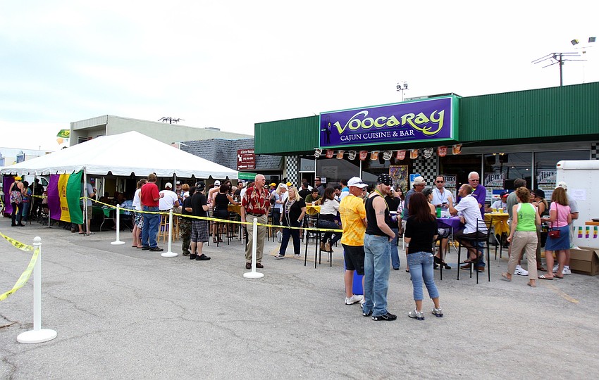 The outside of Voocaray was packed on Sunday, March 6 during the 1st Annual Sarasota Mardi Gras held at Voocaray in Gulf Gate.
