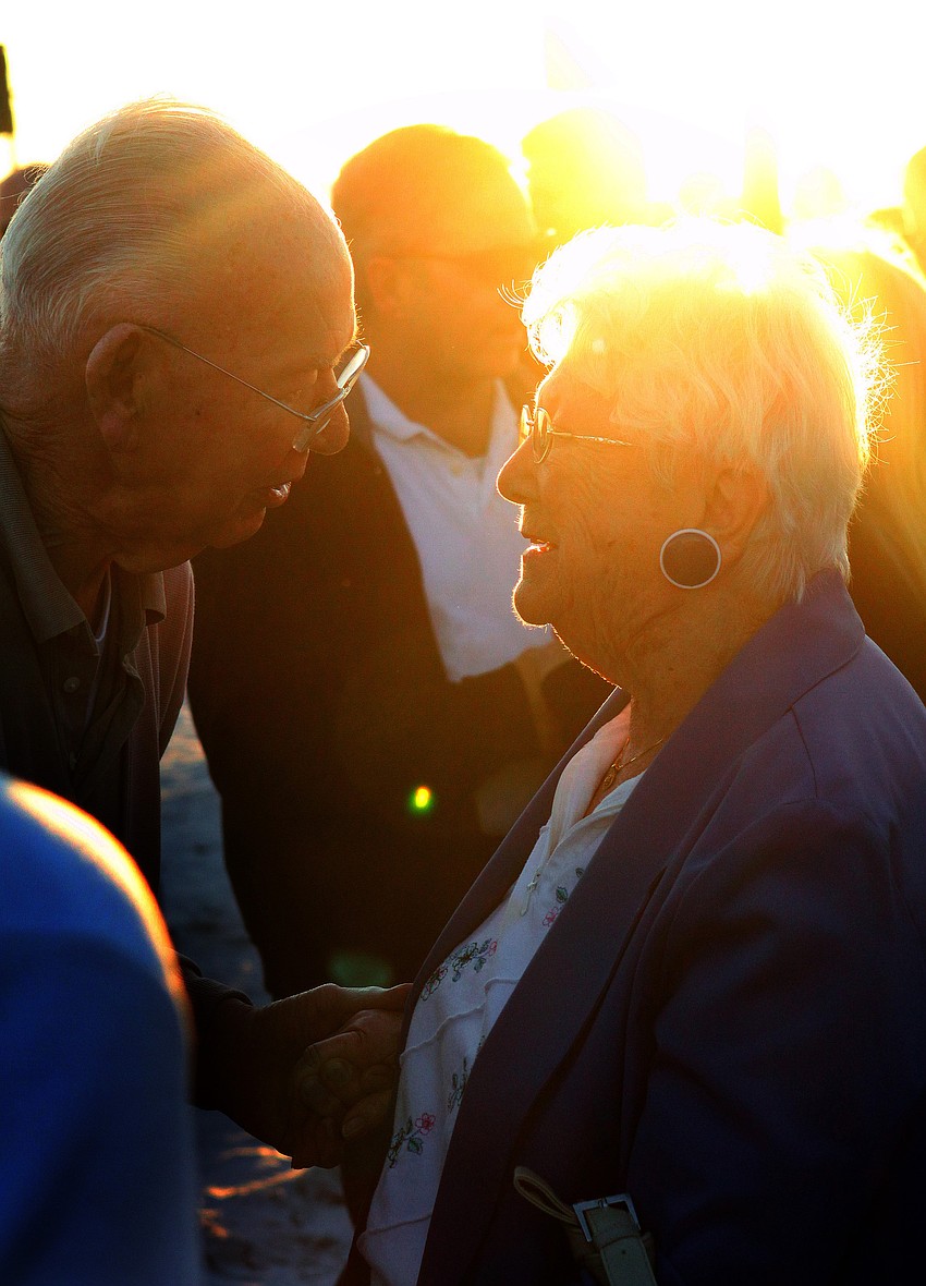 Ken and Mary Mexell revow their love for one another at the Say I Do, Again ceremony, Monday, Feb. 14 on Siesta Key Beach. The Mexell's have been married for 75 years.
