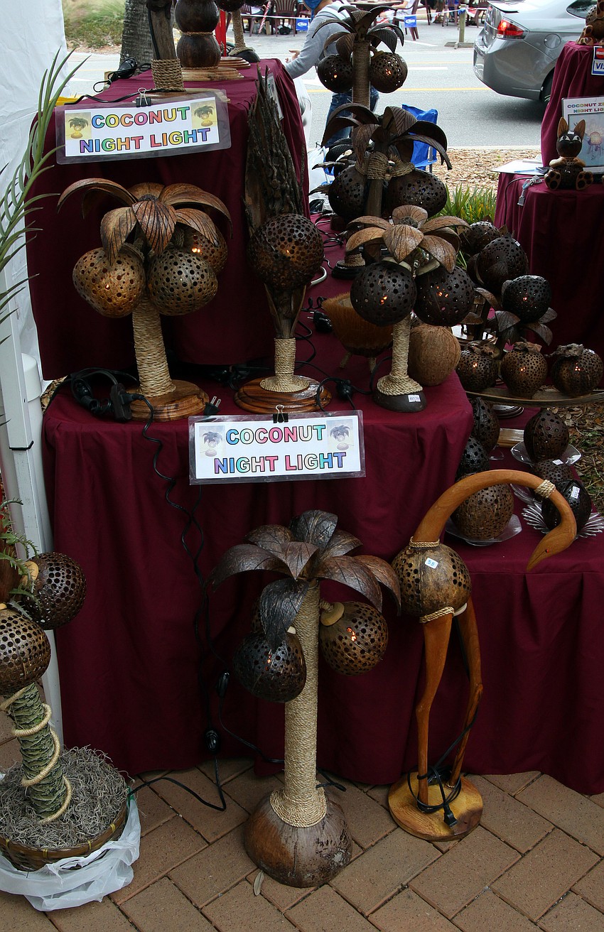 Some of the coconut night lights that were for sale at the 17th annual Siesta Key Craft Festival Saturday, Feb. 5, in Siesta Key Village.