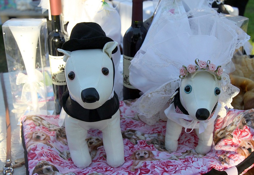 A groom and bride dog couple were on the Wet Noses' table on Saturday, Feb. 26, at St. Armands Circle's Weddings in Paradise Circle of Love event.