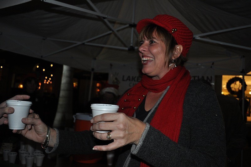 Lakewood Christian Church's Robin Weaver passed out hot chocolate.
