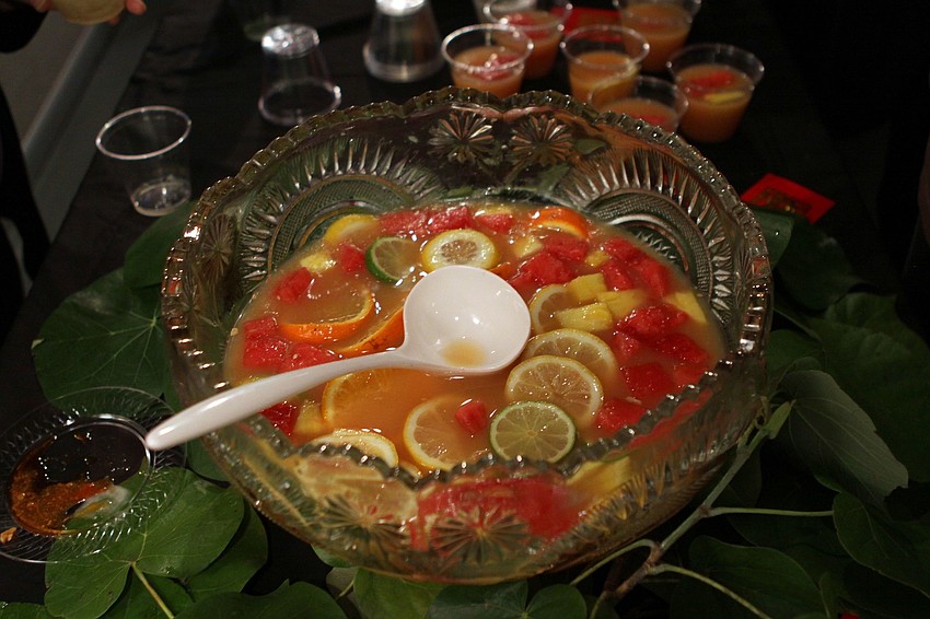 A coloful bowl of fruit punch at the opening night of the Fabulous Arts Boutique.