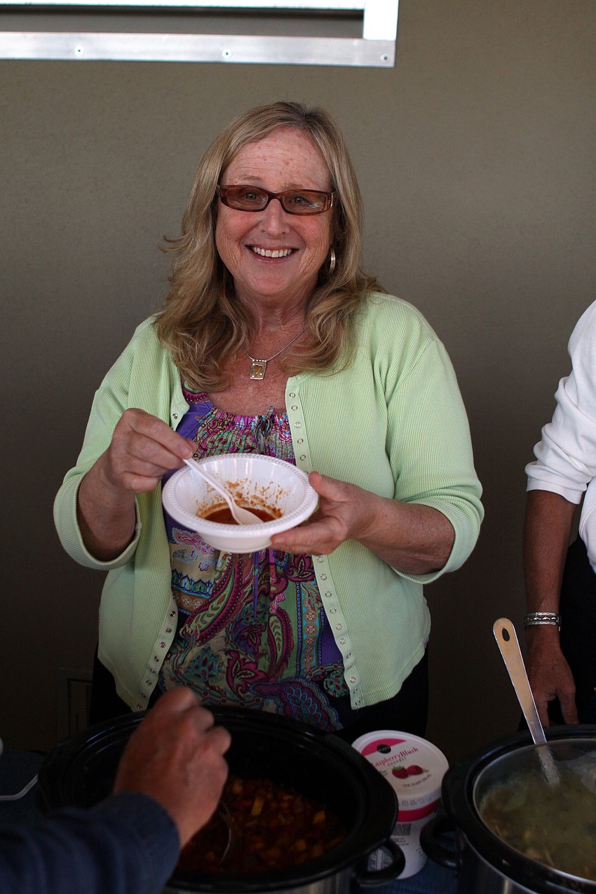 Katie Robb eats some chili  on Friday, Jan. 28 during Longboat Key Public Tennis Center's Chili Cook-off competition. Robb made a Green Mountain Vegetarian Chili for the cook-off competition.