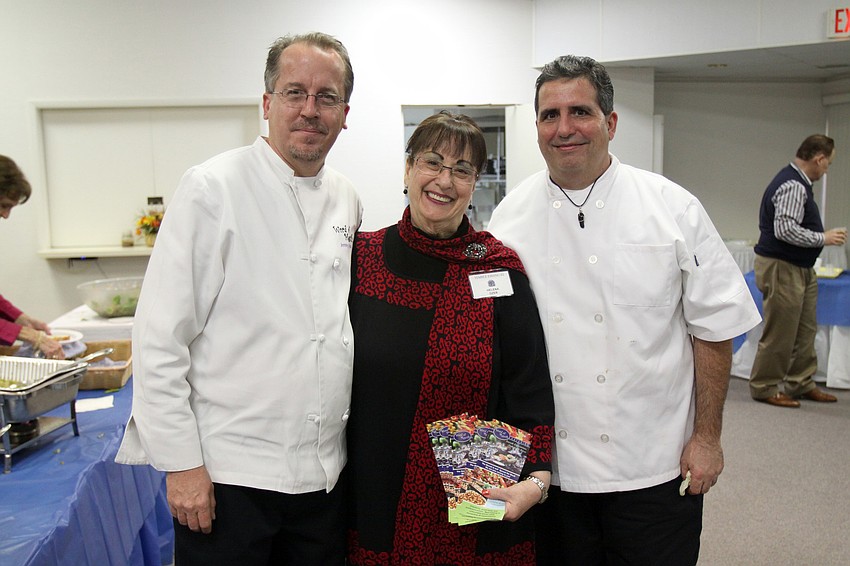 Jeremy Adams, owner of Word of Mouth, Helena Ozer and Don Barry at Temple Emanu-El's Shabbat Alive! dinner on Friday, Feb. 11 at Temple Emanu-El.