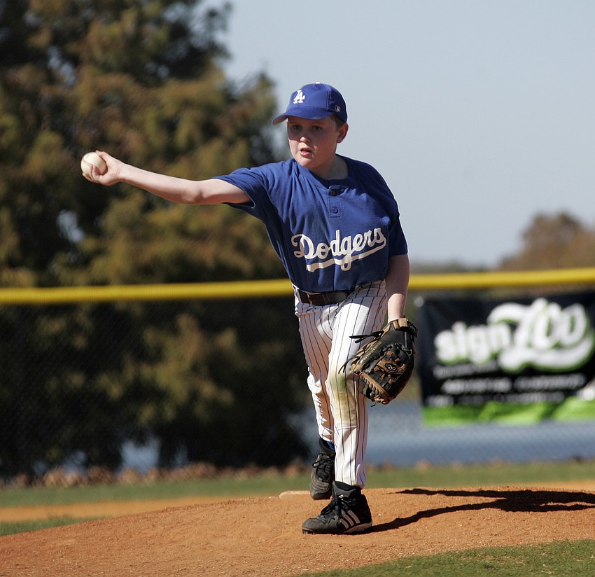 Alex Denler pitches and plays center field for the Dodgers.