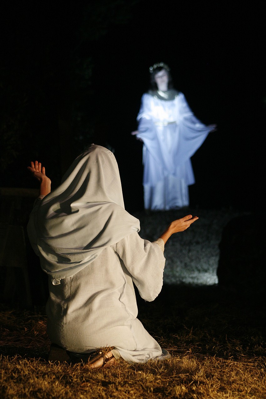 The Living Nativity featured dramatic lighting and music.