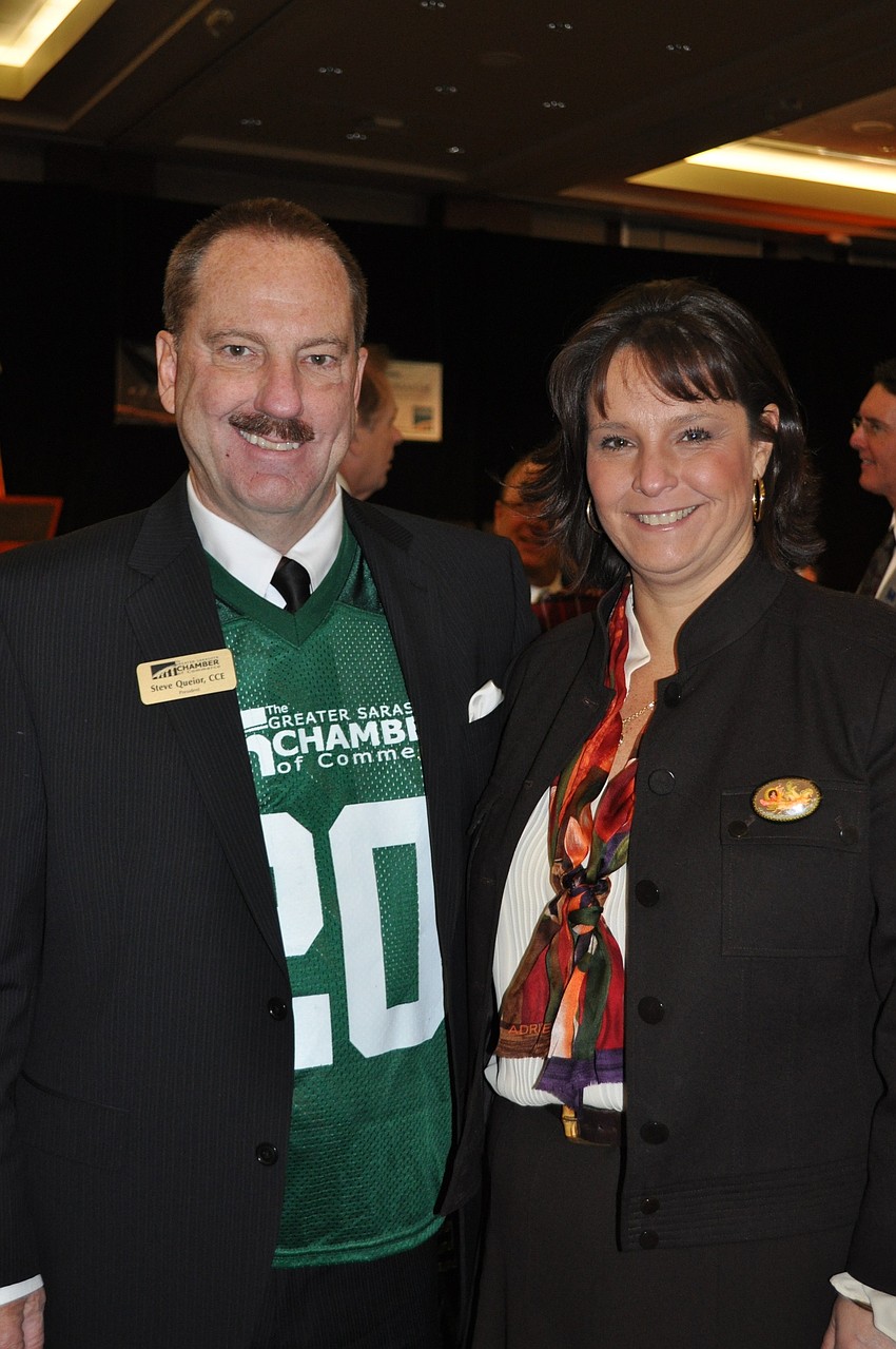 Chamber President Steve Queior and Laurel Corriveau of the Economic Development Corporation of Sarasota County