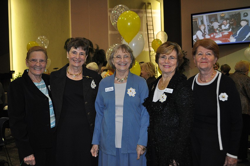 Chapter president Fran Denison with presenters Judy Fulton, Pat Woody, Mary Hillerbach and Anna-May Jacobson