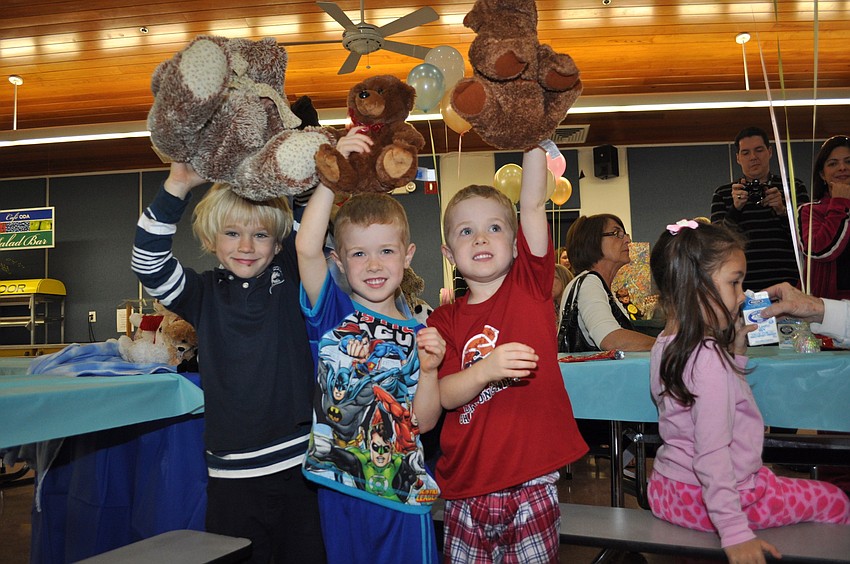 The teddy bear trio gang â€”Â Nino Schuetz with Andrew and Ben Brewer
