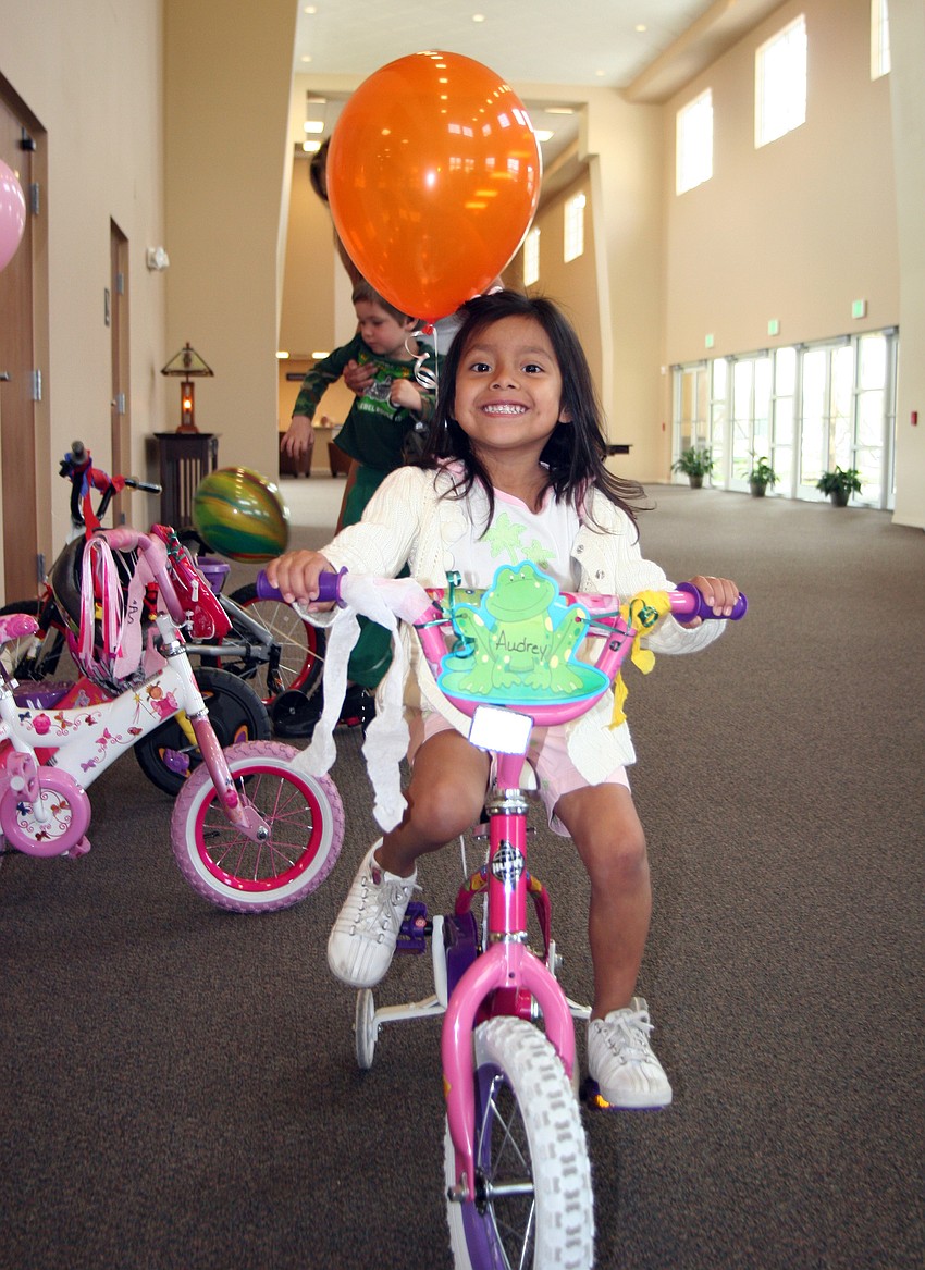 Audrey Sugamura, 3, couldn't wait to ride her bike.