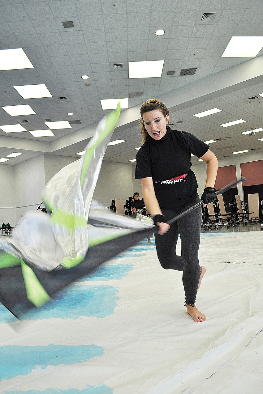 Dani Petersen worked hard to get the timing of her moves right and in sync with the other winter guard performers.