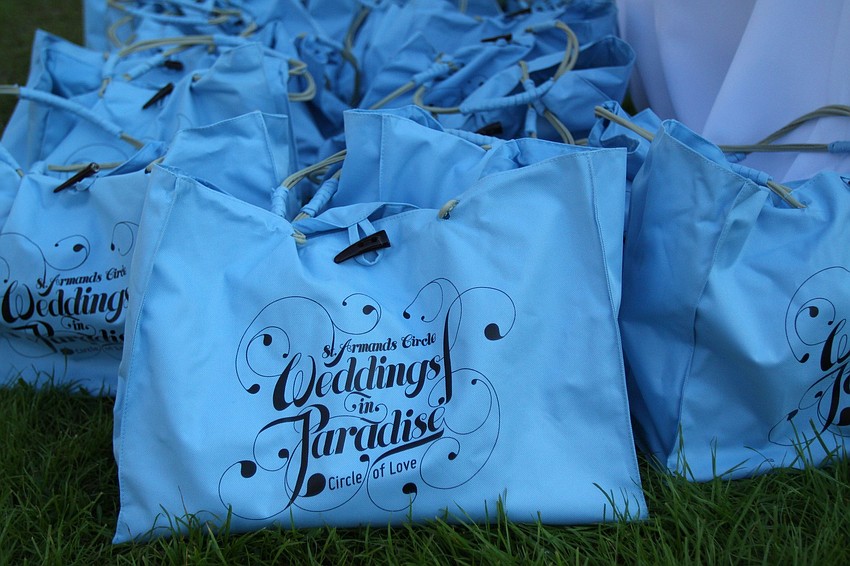 Gift bags that were given out to the brides who preregistered and to the brides who bought them on Saturday, Feb. 26 during St. Armands Circle's Weddings in Paradise Circle of Love event.