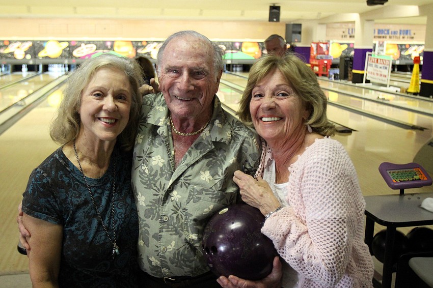 Beverly Harlfinger, Jack Jaret and Ginny Rosenhaus were one of the BKYC teams that played in the bowling tournament against SYC on Monday, Feb. 28 at Sarasota Lanes.