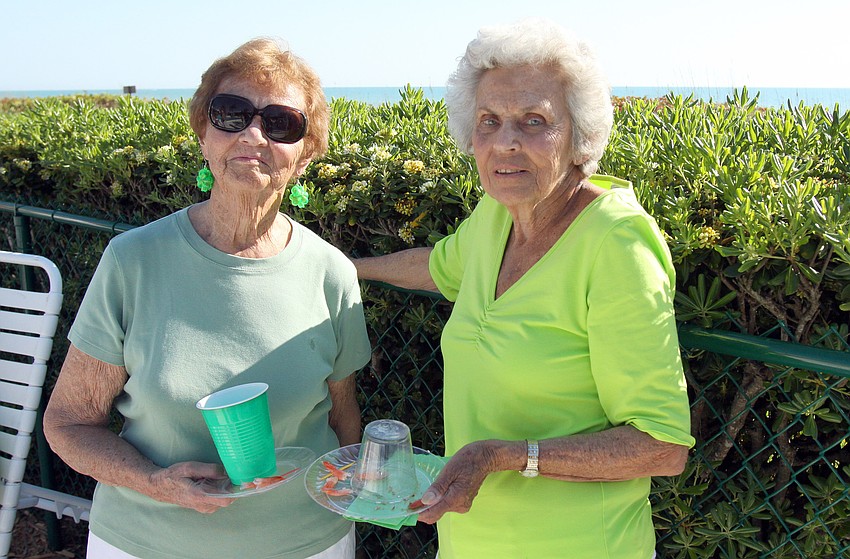 Doris Blair and Evelyn Smith celebrate St. Patrick's Day at Cedar West.