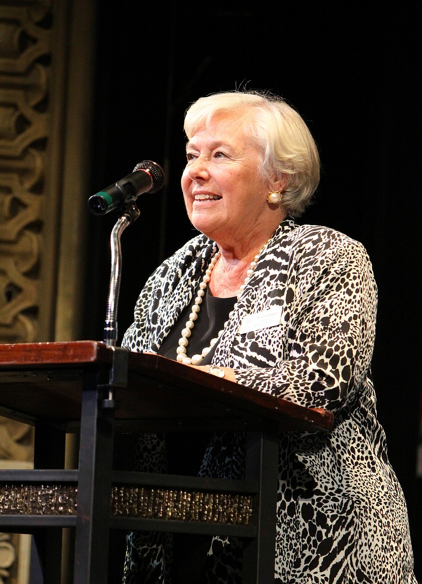 Betty Morris speaks on behalf of herself and her husband, Bert, who were the recipients of the Arts Leadership Award for Volunteerism.