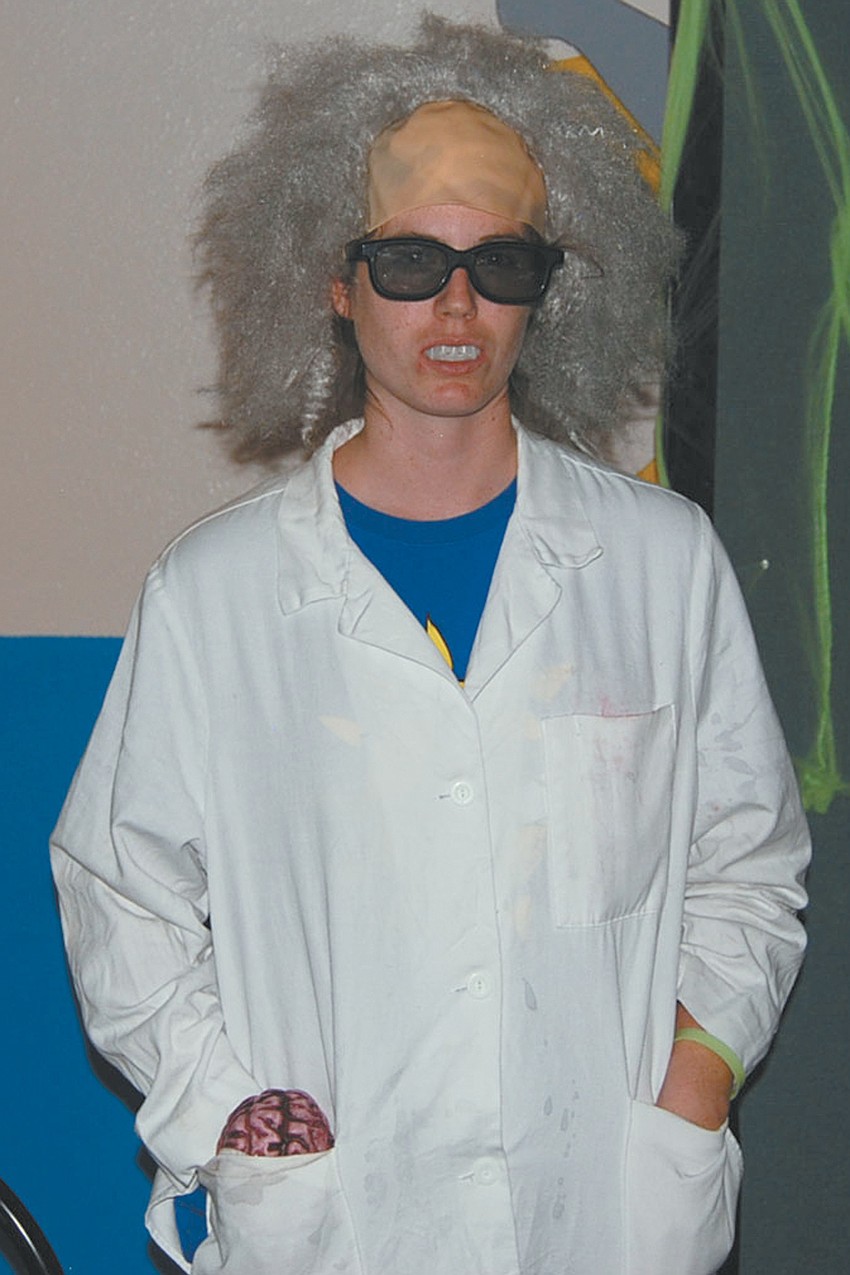Teacher Laura Munson dressed as a mad scientist.