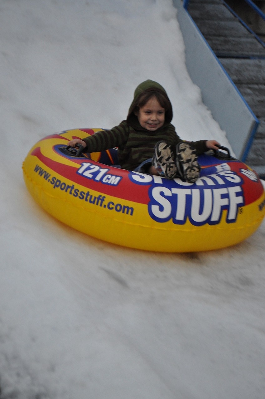 Samuel Dorrill goes flying down the hill.