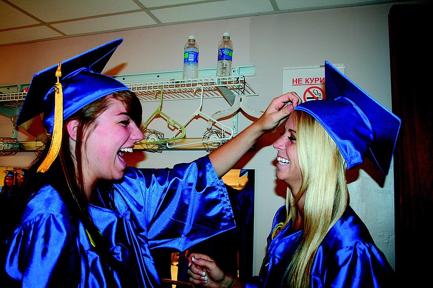 Rebecca Dart and Meagan Schlosser prepped for Pine View's graduation in June at Van Wezel.