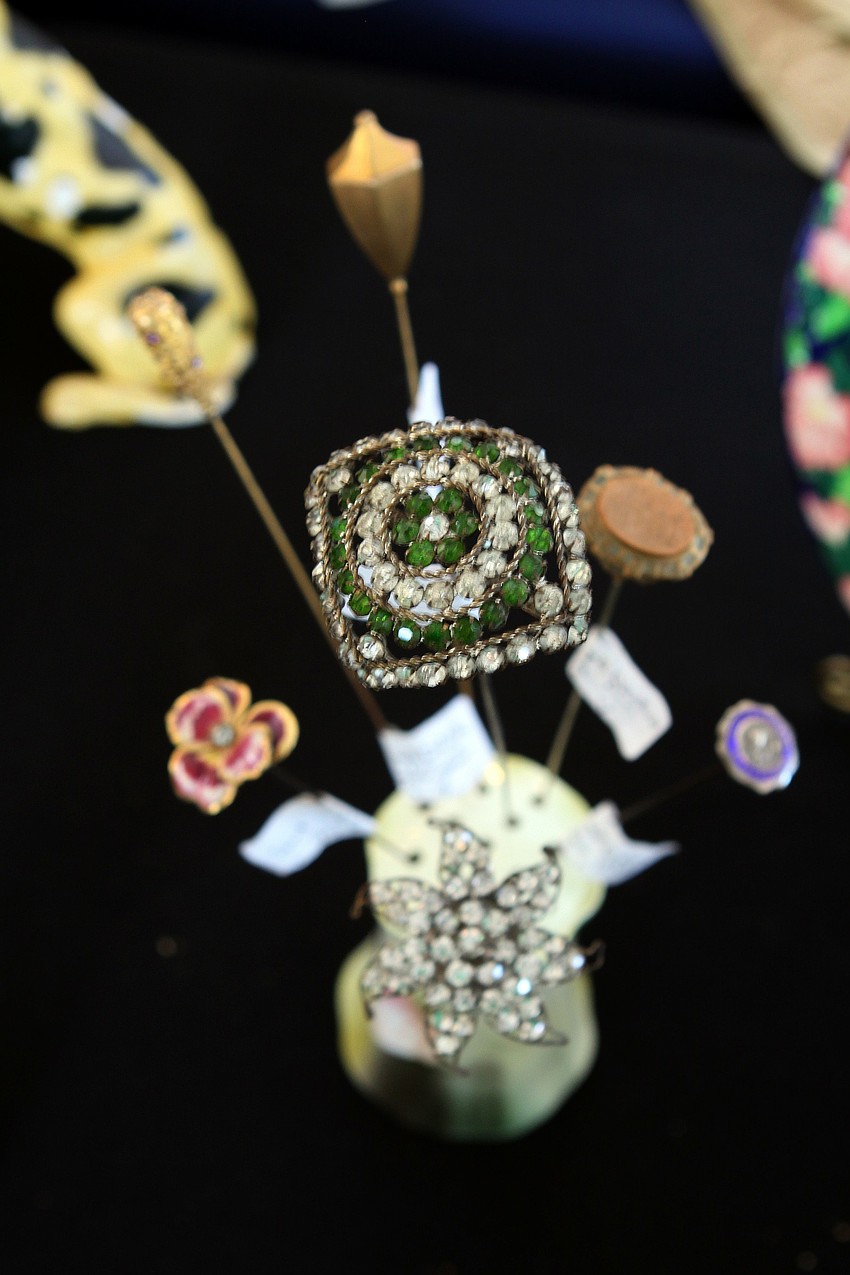 Hegedus Antiques had antique hat pins for sale at the vendors tent on Sunday, Feb. 20 at the Historical Society of Sarasota County's 2nd Annual Antiques and Appraisals Event, at Phillippi Estate.