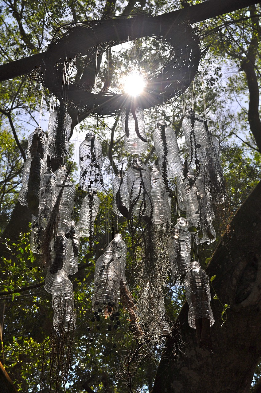 Water bottles were used in the eco art exhibit.