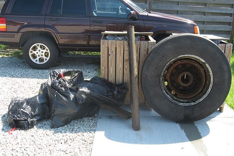 Volunteers collected several bags of trash, lumber and a truck tire.