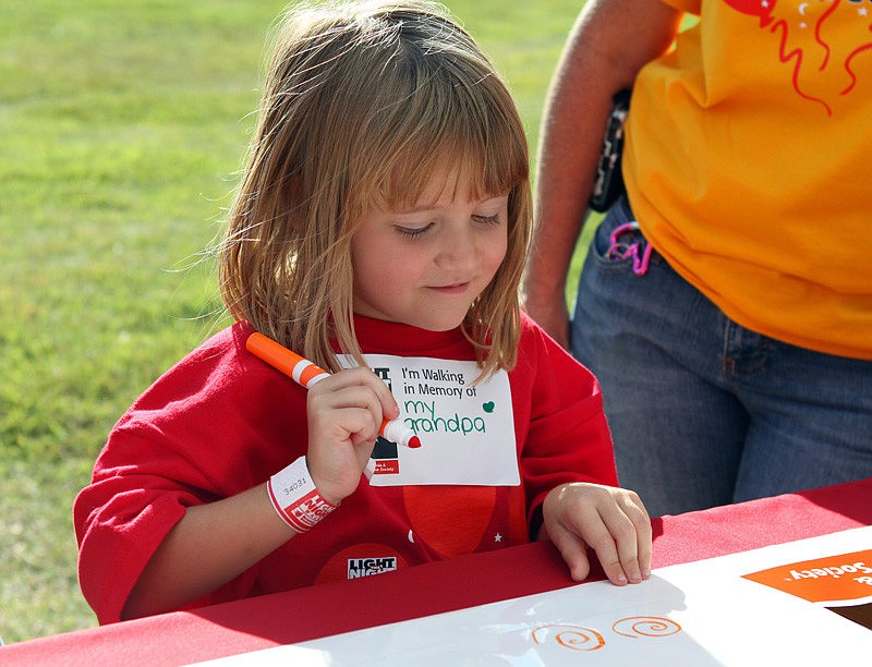 Alexis Exline helps to decorate the banner for â€œTeam Exlineâ€.