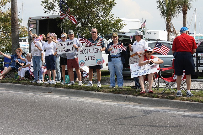 Hundreds of demonstrators lined Tamiami Trail in April for the Tax Day Tea Party.