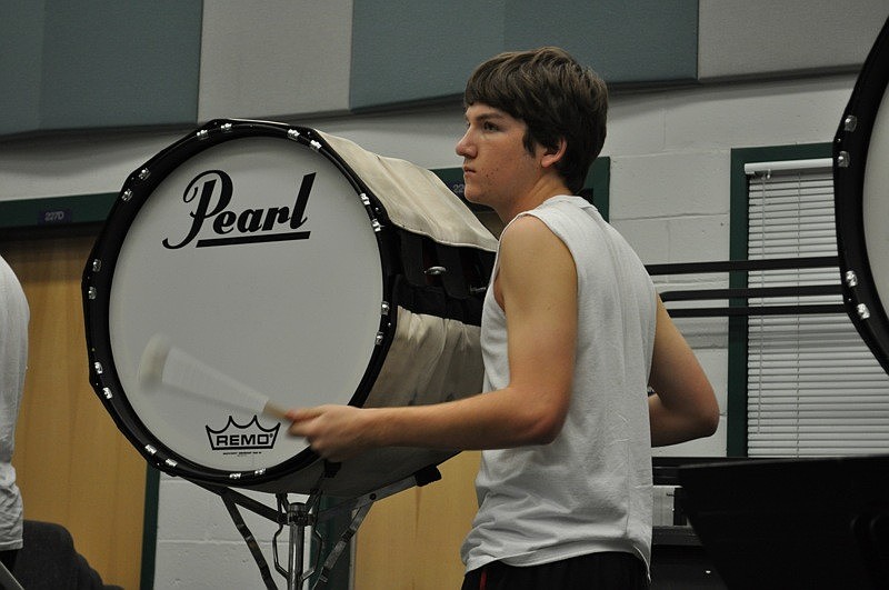 Jason Howze of Lakewood Ranch High School performs with the bass drum line.
