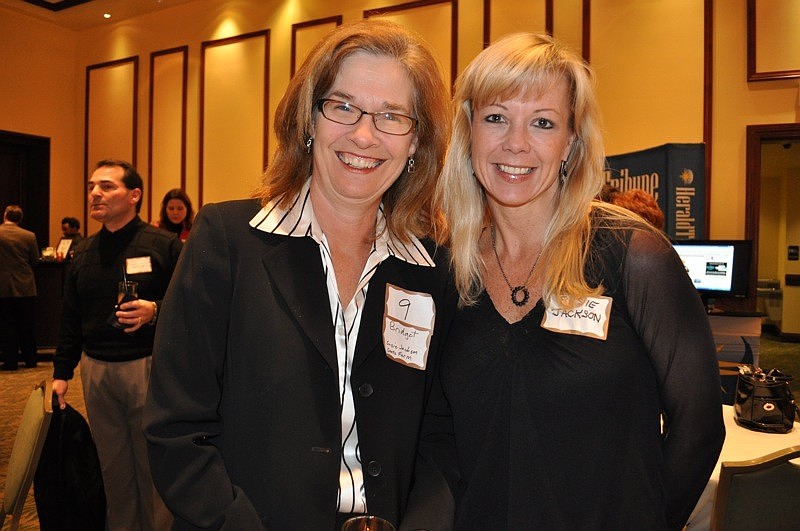 Susie Jackson State Farm owner Susie Jackson, right, was eager to see her employee Bridget Bristow in action during the speed networking event.