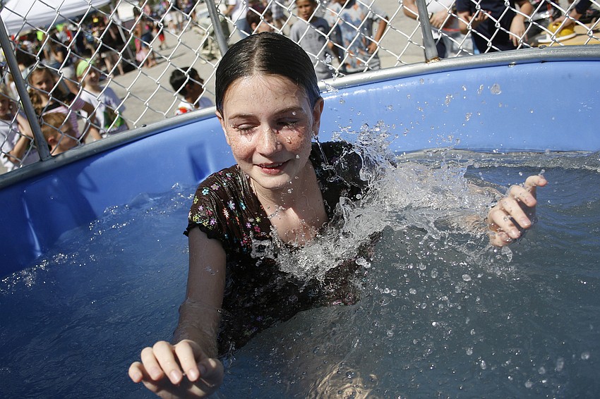 Cate Eschmann, 12, didn't mind getting wet in the dunk tank.