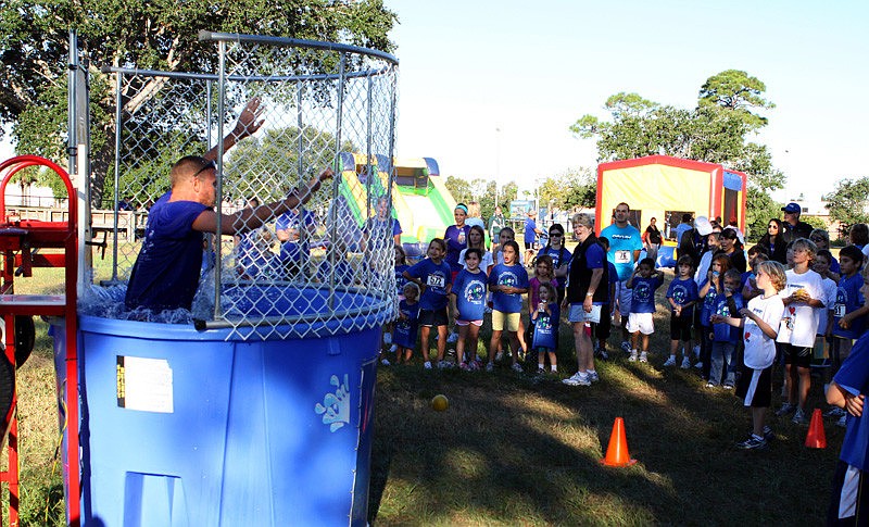 Second grade teacher, Jim Anderson, gets dunked.