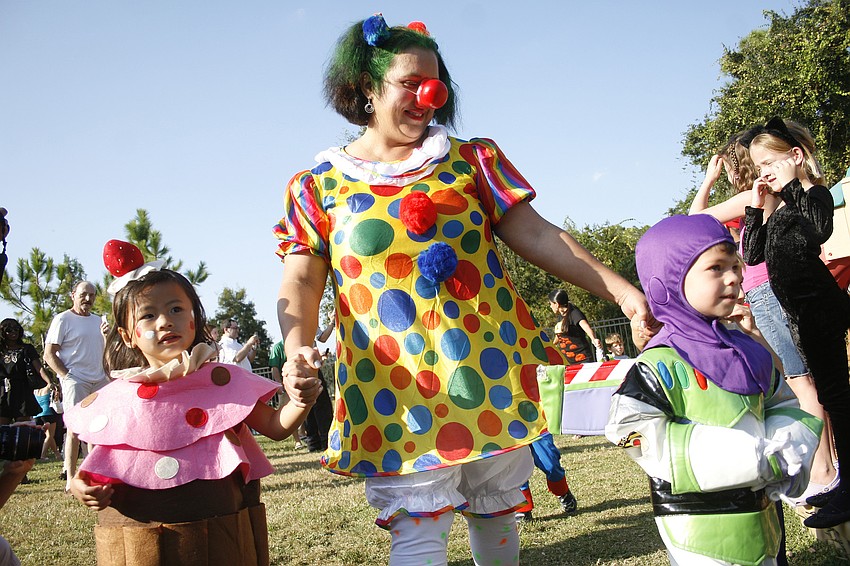 Kenia Gonzalez, center, won first prize in the Primrose teacher costume contest.
